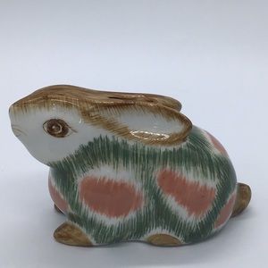 Vintage Hand Painted Ceramic Bunny Coin Bank
